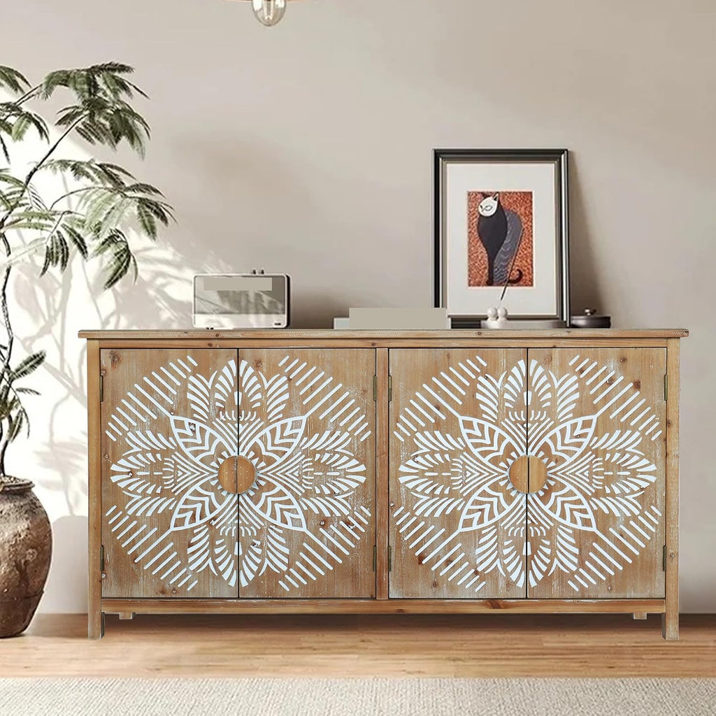 Vintage Rustic Accent Cabinet with 4 Doors, Modern Pantry Cabinet, for Entryway Living Dining Room Bedroom,for Kitchen Home