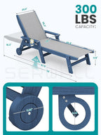 SERWALL Textilene Patio Chaise Lounge Chair Set of 2, HDPE Outdoor Lounger | with Rolling Wheels for Pool, Deck, Blue