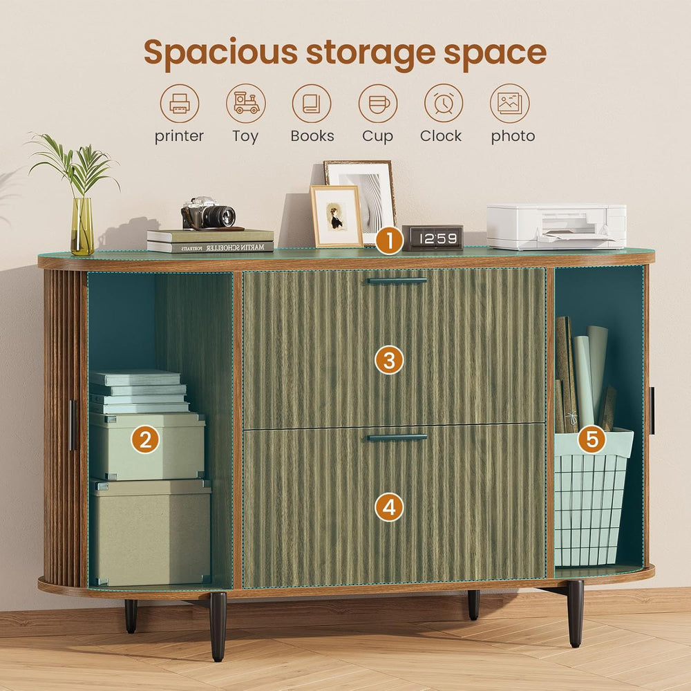 SEDETA Fluted 2 Drawer File Cabinet with 2 Sliding Door for Home Office | 39....