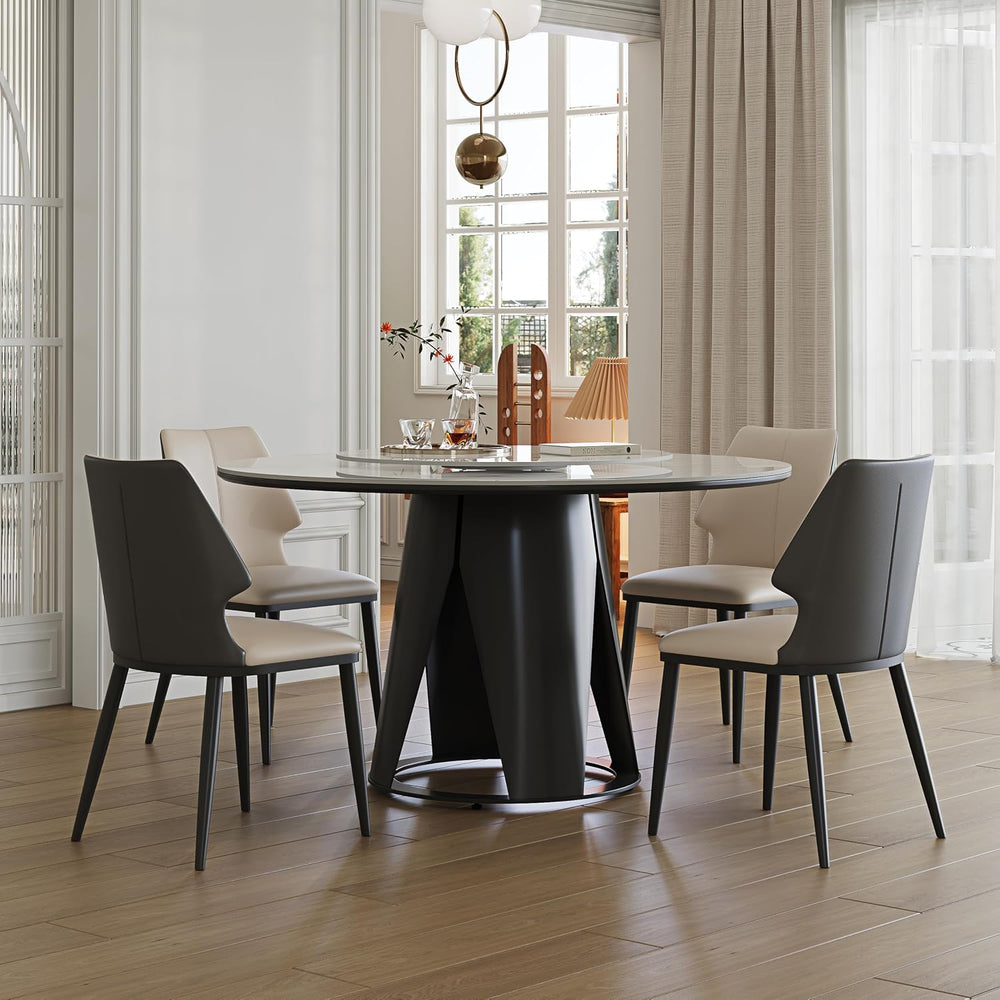 Montary 59" Modern Round Dining Table, Turntable Faux Marble Kitchen Tab...