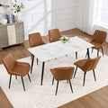 Dining Chair Set of 6, Modern Dining Chairs with Thick Cushions, Faux Leather Upholstered Kitchen Dining Room Chairs with Metal Adjustable Legs for Dining Living Room, Brown