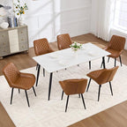 Dining Chair Set of 6, Modern Dining Chairs with Thick Cushions, Faux Leather Upholstered Kitchen Dining Room Chairs with Metal Adjustable Legs for Dining Living Room, Brown