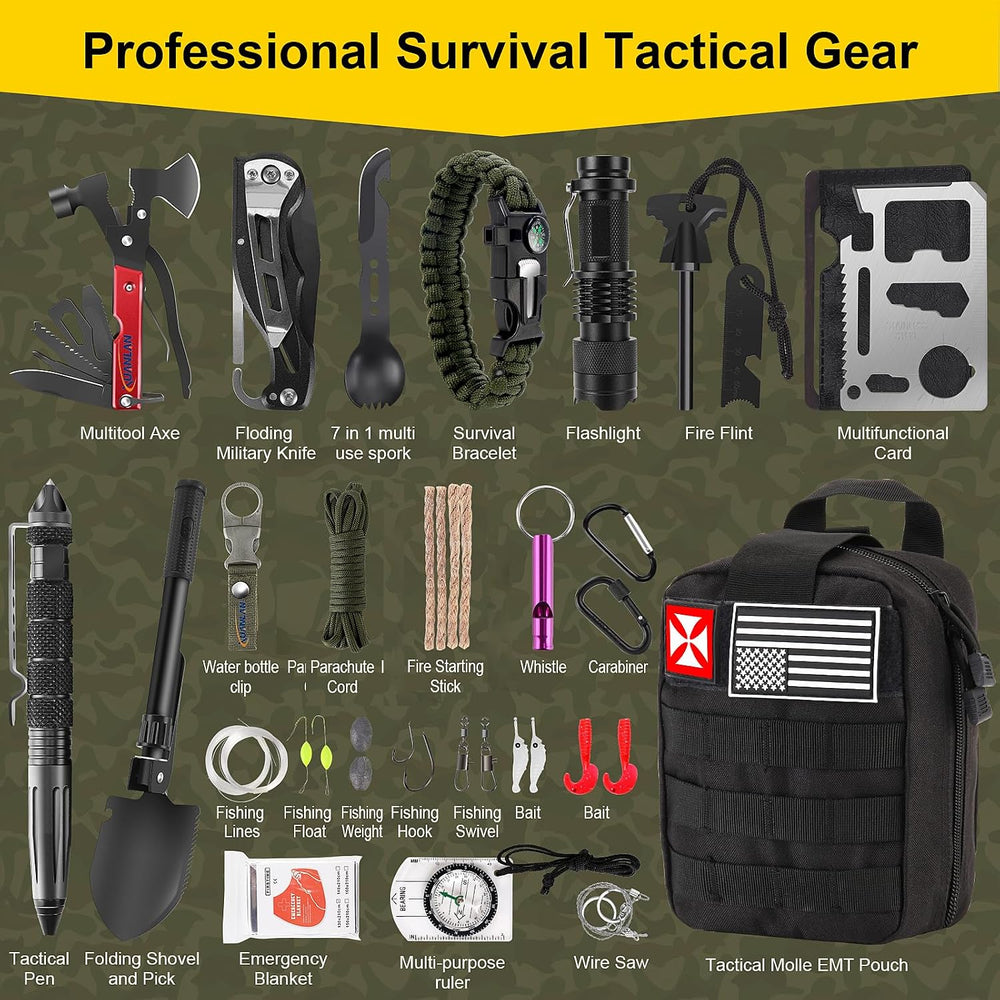 Survival First Aid Kit, 248PCS Survival Tools Camping Essentials Tactical Gea...