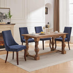 Navy Mid Century Dining Chairs Set of 2, Modern Kitchen & Dining Room Set, Linen Upholstered, Sillas de Comedor, Wood Legs (Blue, 2 Pcs)