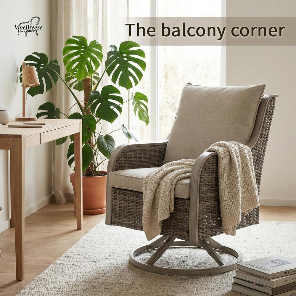 Swivel PE Wicker Chair, Outdoor Patio Chair with 360° Rotation & Water-Re...