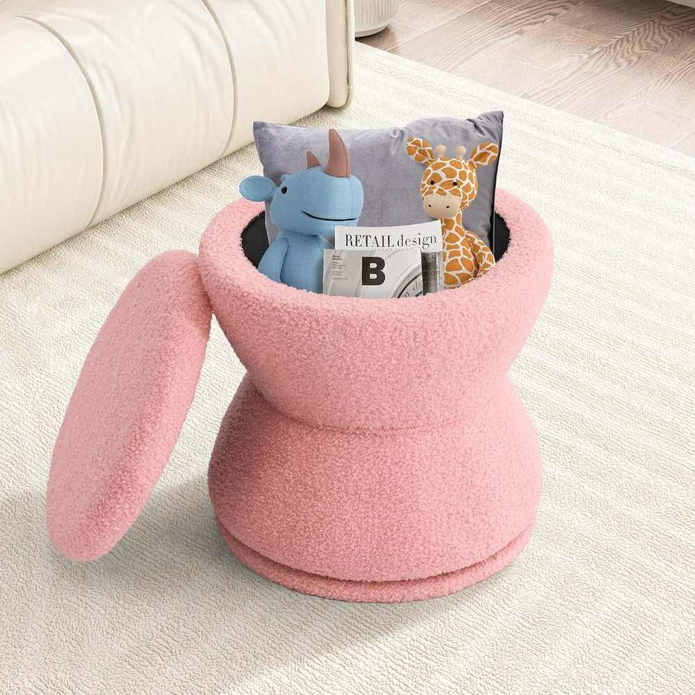EazeHome Round Ottoman with Storage, 360° Swivel Boucle Ottoman Vanity Stool,...