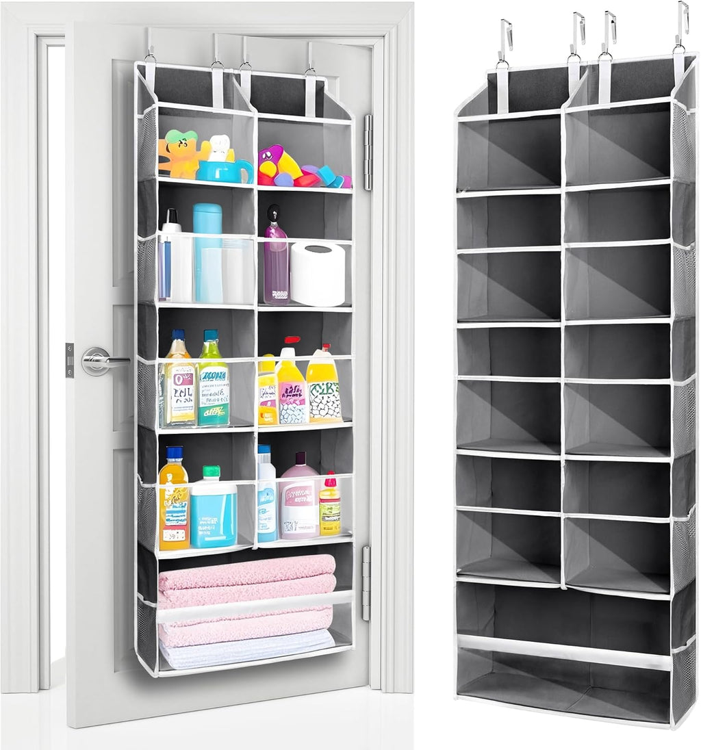 ULG Over the Door Organizer, 5-Tier Extra Large Hanging Storage with 10 Mesh Pockets, 100 lbs Capacity, Heavy Duty Door Organizer for Closet, Bedroom,Grey