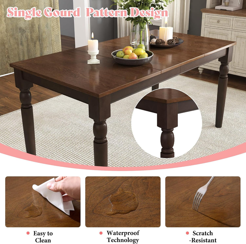 AMERLIFE 6-Piece Farmhouse Dining Table Set for 6-7, 60" Solid Wood Kitc...