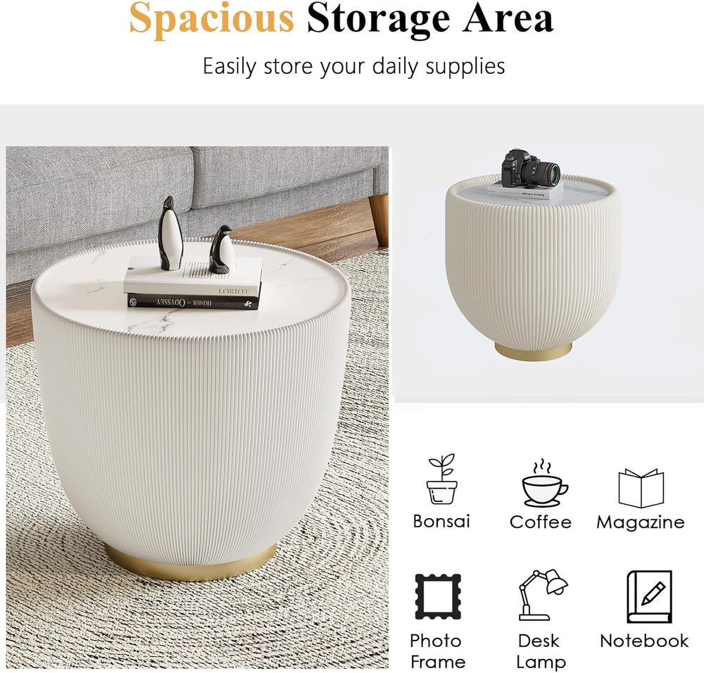 Modern Round End Table, Elegant Bowl Shaped Accent Sofa Side Table with Sinte...