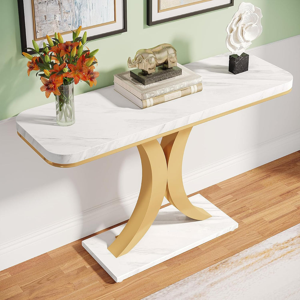 Tribesigns Modern Gold Console Table, 40 inch Narrow Entryway Foyer Table wit...
