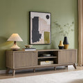 OKD 70" Mid Century Modern Fluted TV Stand w/ 2 Soft Close Door, Alder Grey | Entertainment Center, Sideboard, Media console for Living Room with Adjustable Shelves