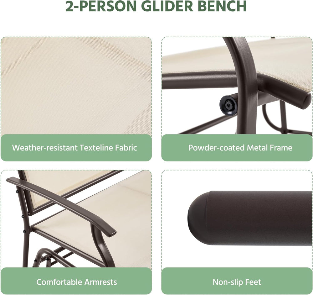 Yaheetech Glider Bench for Outside Patio 2-Person Outdoor Loveseat,Beige | Fr...