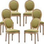 French Country Dining Chairs Set of 6, Olive Green Kitchen & Dining Room Chairs Set of 6, Linen Upholstered Dining Chairs, Wood Legs, Sillas De Comedor (Fabric, Olive, 6Pcs)