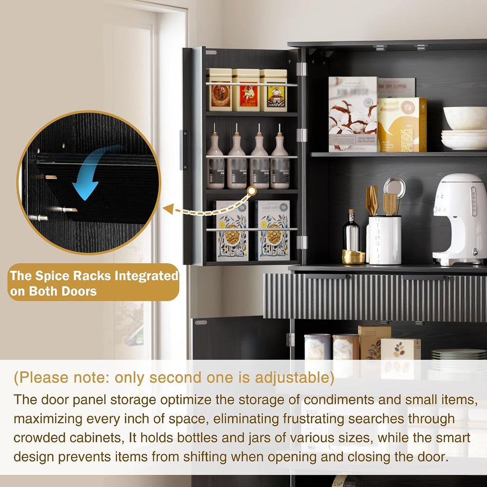 Spaco 72" Fluted Kitchen Pantry Cabinet,Modern Cupboard Storage Cabinet ...
