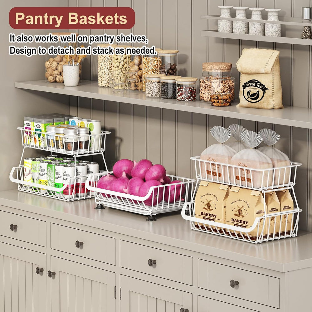 3-Tier Rolling Pantry Cart with Wheels, Stackable Wire Storage Floor Organize...