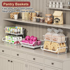 3-Tier Rolling Pantry Cart with Wheels, Stackable Wire Storage Floor Organizer for Kitchen Pantry Snack Shelves, Fruit Basket Stand, Vegetable Storage Rack for Food Snacks Onion Potato, White