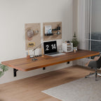 IAE Floating Wall Mounted Folding Table Desk with Pine Wood,60" x 22" Foldable Workbench,Fold Down Wall Mounted Foldable Desk with Shelf Brackets,Laundry Folding Table for Home,Dining,Kitchen,Teak