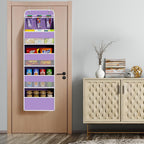 Univivi 5-Shelf Fabric Door Storage Over Door Hanging Organizer with 4 Large Pockets and 3 Small PVC Pockets Nursery Closet Cabinet Wall Mount Hanging Storage Organizers for Baby Nursery (Purple)