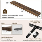 RICHFOCUS 40Inch Floating Shelves for Wall 2 Pack Shelves for Bedroom|Kitchen|Bathroom Wall Mounted Rustic Wood Floating Shelf with Invisible Brackets for Books|Storage|Decor, Rustic Brown