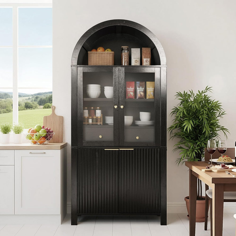 ZeHuoGe Fluted Tall Arched Pantry Cabinet with Adjustable Shelves, Elegant Di...