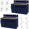 2-Pack Wall Hanging Organizer Bag/Hanging Baskets with Large Mesh Compartment & 3 Pockets，Over the Door Hanging Organizer Space Saving Storage for Bedroom,RV Camper, Closet (Navy Blue -2 Pack)