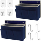 2-Pack Wall Hanging Organizer Bag/Hanging Baskets with Large Mesh Compartment & 3 Pockets，Over the Door Hanging Organizer Space Saving Storage for Bedroom,RV Camper, Closet (Navy Blue -2 Pack)
