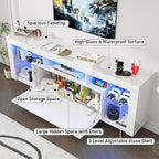 71" Floating High Gloss LED TV Stand for up to 85" TVs, Wall-Mounted Entertainment Center, Modern Media Console w/USB Outlets, Open Adjustable Glass Shelf&Hidden Storage Cabinet, White