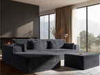 108" Oversized Cloud Sectional Couch, Comfort U Shaped Boneless Couch for Living Room, Extra Deep Seats No Assembly, Modular Sofa, Corduroy (Dark Grey, 2 Seater + Left Facing Chaise + Ottoman)
