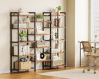 Casaottima Triple 5 Tier Bookshelf, Large Bookcase with 14 Open Display Shelves, Modern Industrial Book Shelves Book Case for Bedroom, Wide Standing Shelving Unit for Living Room Home Office, Vintage