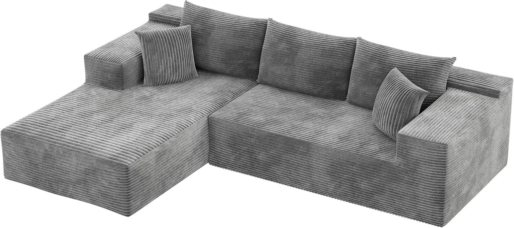 108” Cloud Sectional Couches, Boneless Couch Modular L-Shaped Sofa with Deep Seat, Modern Comfort Upholstered Sofas for Living Room, No Assembly Required (Corduroy, Grey)