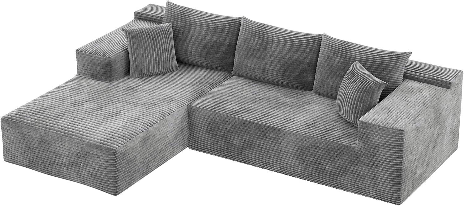 108” Cloud Sectional Couches, Boneless Couch Modular L-Shaped Sofa with Deep Seat, Modern Comfort Upholstered Sofas for Living Room, No Assembly Required (Corduroy, Grey)