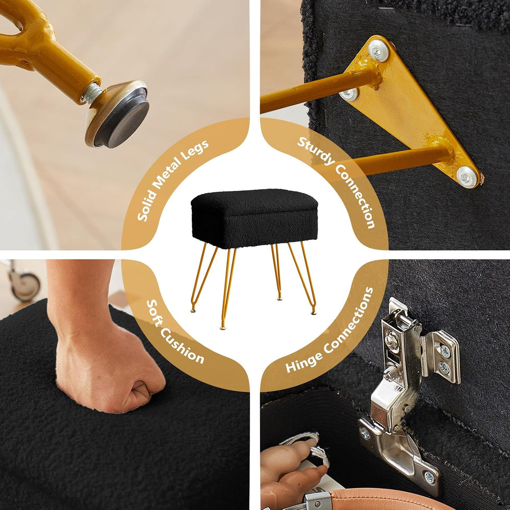 Alessing Vanity Stool Chair Ottoman with Storage, Sherpa Vanity Chair for Mak...