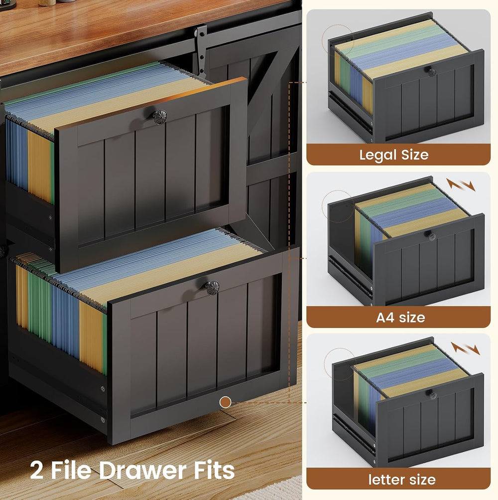 SEDETA 2 Drawer File Cabinet with Power Strip, 41” Farmhouse Filing Cabinet f...
