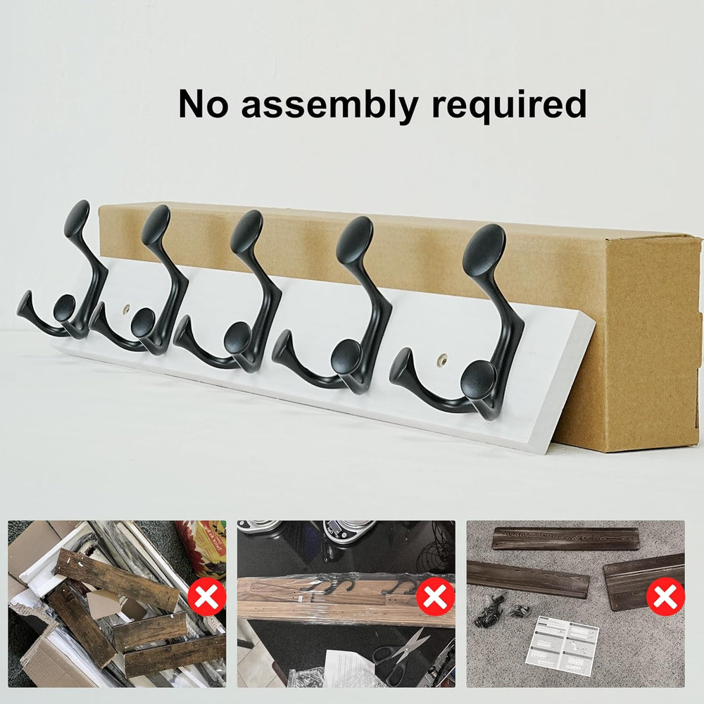 SKOLOO 24-Inch White Wood Coat Rack Wall Mount with 5 Triple Hooks - Ideal fo...