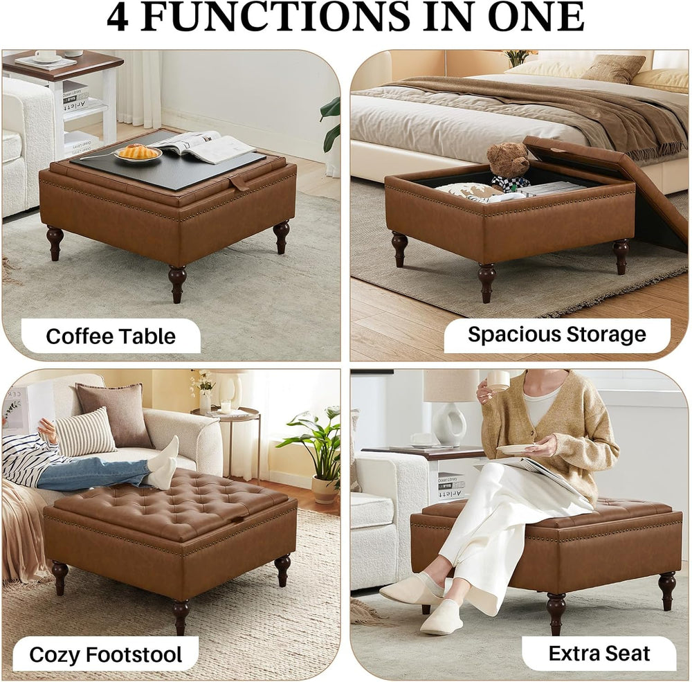 Storage Ottoman Coffee Table, Large Ottoman with Storage Oversized Square Foo...