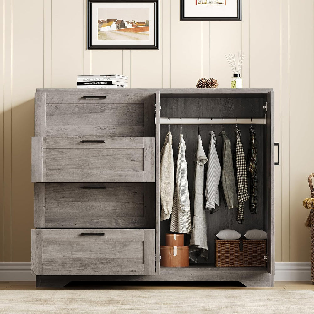 IDEALHOUSE 43.3'' H Armoire Wardrobe Closet with 4 Drawers and 2 Door...