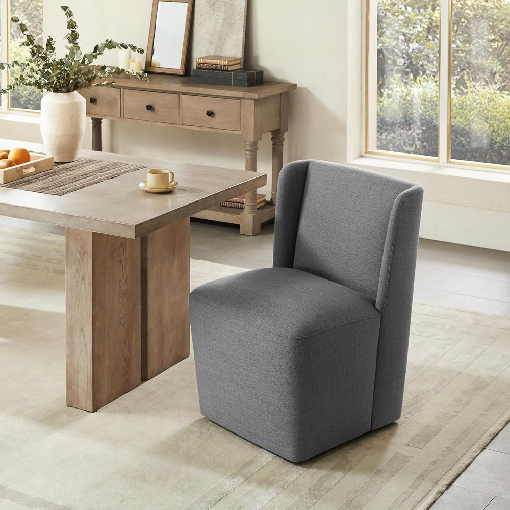 KISLOT Dining Chairs with Casters No Assembly Upholstered Wingback Single Sof...