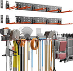 TORACK Garden Tool Organizer Wall Mount, Garage Folding Chair Storage Rack, Tools Rack for Shovels, Rakes, Broom, Ladders, Hooks for Keyhole Style Shelving Unit