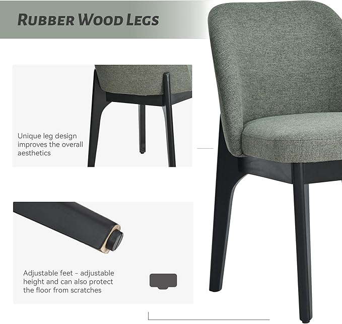 VKNOW Wooden Dining Chairs Set of 6, Upholstered Dining Room Chairs with Rubberwood Legs and Padded Seats, Kitchen Chairs for Restaurant Kitchen Living Room, Green