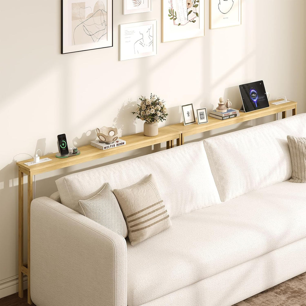 ELYKEN 2 Pack Bamboo Console Table, 5.9'' Narrow Sofa Table Behind Co...