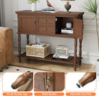 ARTPOWER Console Table with 2 Drawers, Retro Entryway Table with 2 Door | Solid Wood Veneer Entry Table, Behind Couch Sofa Table with Open Storage Shelf for Living Room, Foyer, Hallway