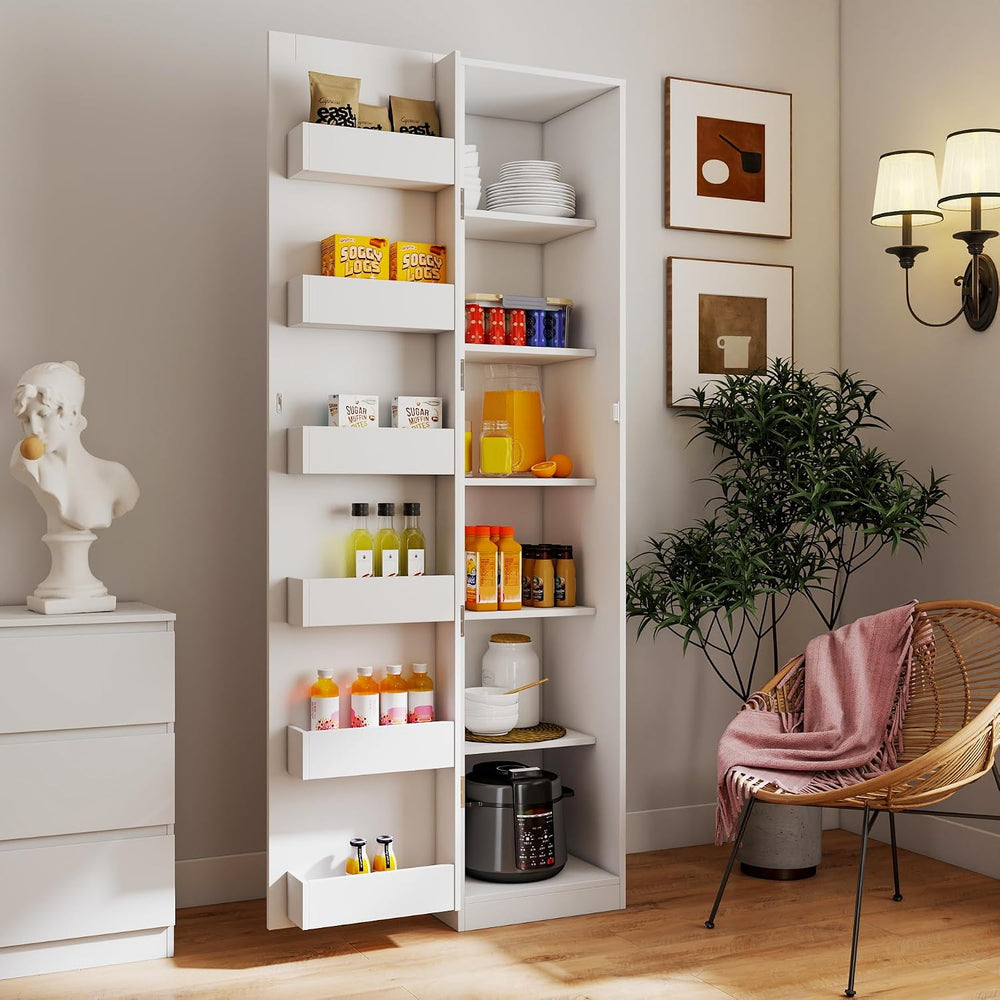 LUMISOL Tall Kitchen Pantry Cabinet with 6 Shelves and 6 Side Racks, Modern B...