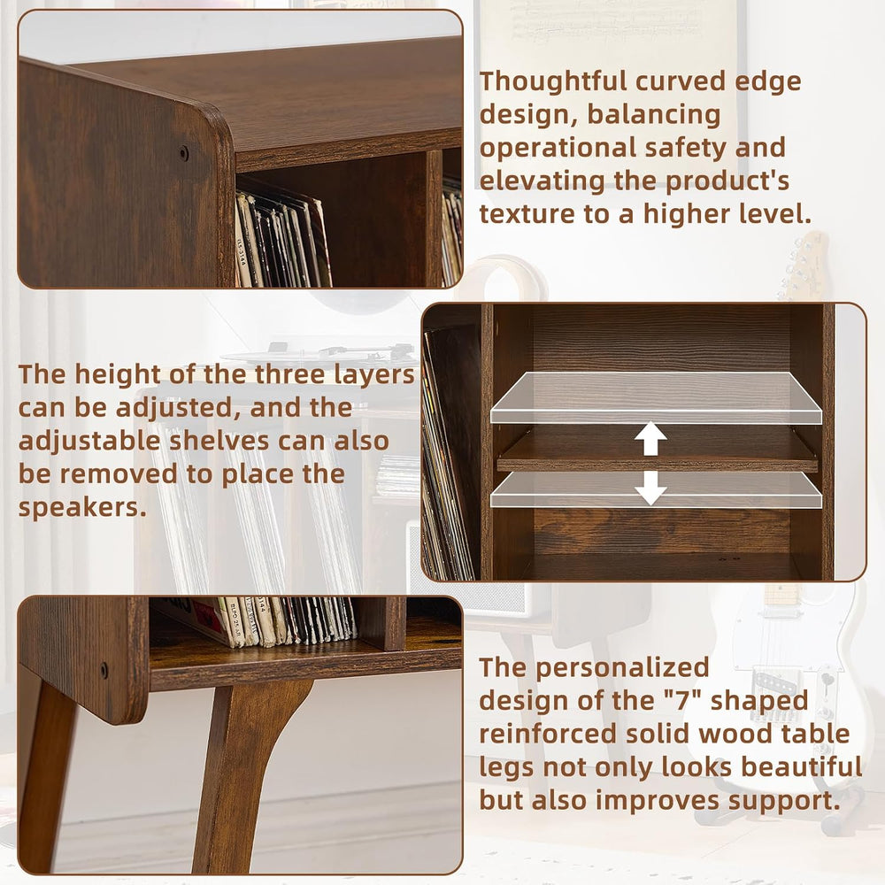 Lerliuo Record Player Stand with 4 Cabinet Holds Up to 220 Albums,Brown | Lar...