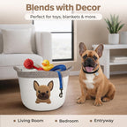 French Bulldog Dog Toy Basket, Pug and Boston Terrier, Cotton Rope Bin | Pet Toy Storage, Blanket and Leash Organizer, Soft Felt Puppy Patch, Dog Mom Gift, Living Room and Crate Side Bin, Spot Clean