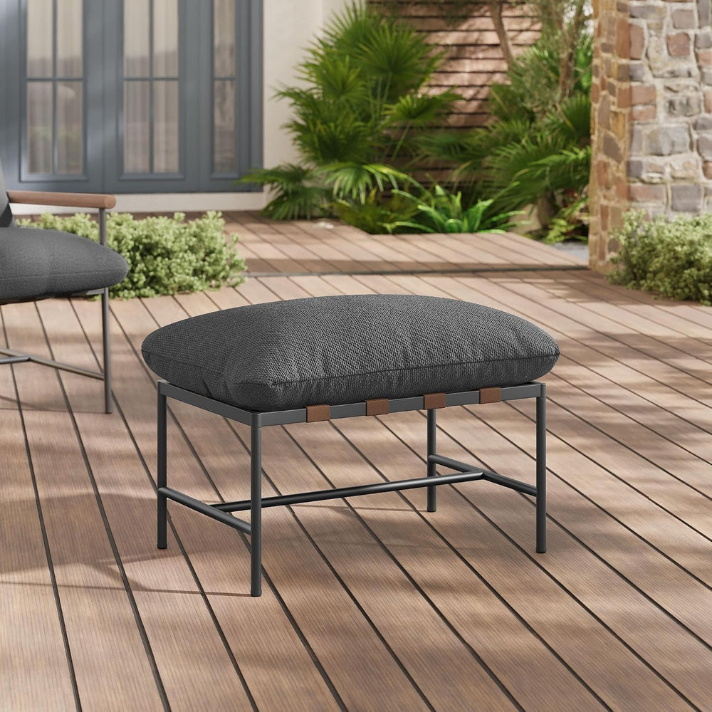 Modway Raya Outdoor Boucle Ottoman in Charcoal - Patio Sitting Stool Ottoman ...