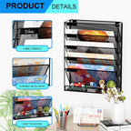Wall File Organizer Holder Mesh Hanging Paper Document Holder,Vertical 6 Pocket Tier for Office Home, Black