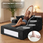 66" Chaise Lounge Chair Indoor, Oversized Boneless Lounge Chair with 3 Pillows, Chenille Cloud Reading Chair for Living Room Bedroom, Deep Seat Sleeper Couch, No Assembly Required