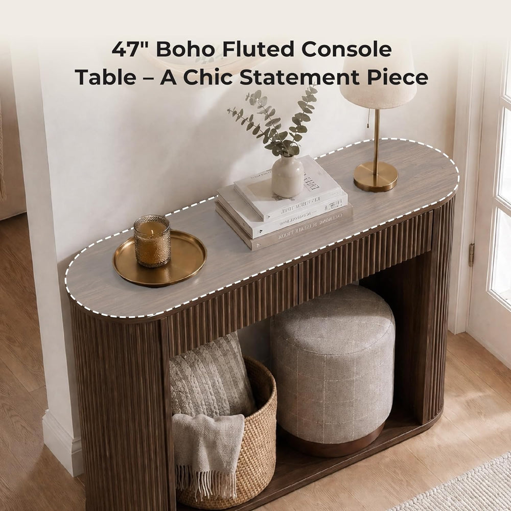 CHITA 47-Inch Fluted Console Table with 2 Drawers，Farmhouse Entryway Table fo...