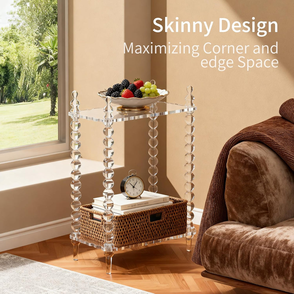 Acrylic Side Table 2-Tier, Clear Nightstand with Storage, Narrow Bedside End ...