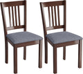 HOMCOM Dining Chairs Set of 2, Solid Wood Kitchen Chairs, Mid Century Modern Linen Fabric Upholstered for Dining Room, Living Room, Espresso Frame and Gray Upholstery